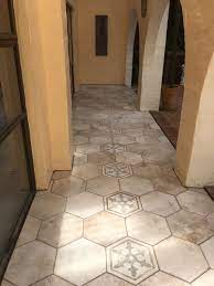 Heritage Exagona Ivory With Deco Text 1 Auckland Nz Tiled By Speed Tiling Hexagon Tile Floor Hexagon Tiles Hexagon Floor