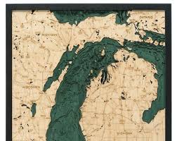 Glen Lake Michigan Wood Carved Topographic Depth Chart Map