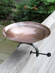 Bird Bath For Deck Railing Achla Burnt Copper Birdbath Over The Rail Bracket Gardeners Com In 2020 Metal Deck Railing Bird Bath Ceramic Bird Bath