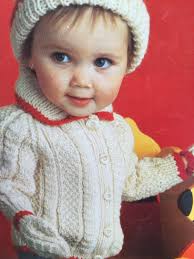 UK/EU SELLER Pdf Knitting Pattern Aran Kids/infant/toddler Button up  Sweater With Collar, Mitts, Bobble Hat. Chest 21-23”(53-58cms)