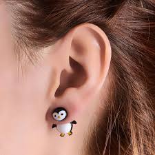 claire s women s penguin front and back stud earrings in black white claires stud animal earrings dog earrings clay earrings