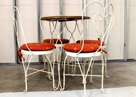 Antique Wrought Iron Ice Cream Table With Four Sweetheart Chairs Sweetheart Chair Chair Table