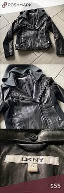 55 Dkny Leather Black Jacket W Sweater Hoodie Leather Jacket Black Sweater Hoodie Womens Black Leather Jacket