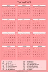 To decide when a leap month needs to be added to bring the lunar calendar in accordance to the earth's movement around the sun, the 24 solar terms are considered. Printable Thailand Calendar 2021 With Holidays Public Holidays