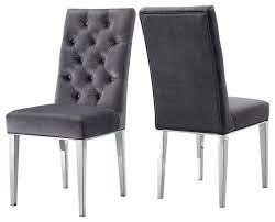 Designer chair modern baroque velvet grey stainless steel dining upholstered. Juno Velvet Dining Chair Set Of 2 Contemporary Dining Chairs By Meridian Furniture 732gray C Houzz