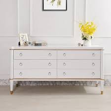 This dresser is made from engineered and solid wood in a crisp white finish that is sure to complement your current design. 59 White Cabinet Glossy Bedroom Dresser With 6 Drawers In Gold