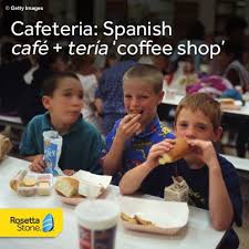 The Word Cafeteria Comes From Spanish Cafe Coffee Teria Place Where Something Is Done Etymology Word Origins Vocab English Words