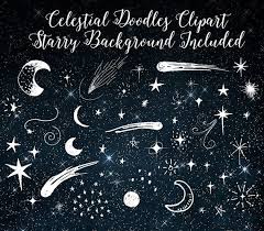 Celestial Doodles Clipart Digital Hand Drawn Sketched Moon Etsy In 2020 Star Doodle Clip Art How To Draw Hands