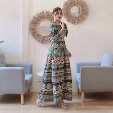 Đầm maxi dài họa tiết thổ cẩm có nhiều màu dễ thương