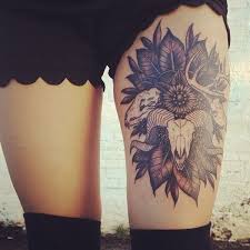 Cool Thigh Skull With Flowers Tattoo For Women Tattoos For Women On Inspirationde