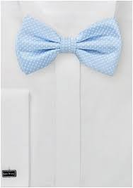 Pre Tied Bow Tie In Light Blue With White Pin Dots Mens Ties Com