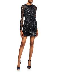Aidan By Aidan Mattox Long Sleeve Geometric Hand Beaded Mini Cocktail Dress Cocktail Dresses With Sleeves Mini Cocktail Dress Black Cocktail Dress