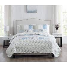 Sort by cozy line brody plaid patchwork reversible quilt set. Morgan Home Brenna 3 Piece Blue Full Queen Floral Patchwork Quilt Set M559488 The Home Depot
