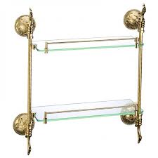 Dedicated to inspire customers through a unique combination of products and creativity. Luxury Atre Gold Finish Dual Tier Bathroom Shelf Wall Mounted Glass Shelf With Rail Solid Brass Atre Gold Finish Dual Tier Bathroom Shelf Wall Mounted Glass Shelf With Rail Solid Brass For Sale