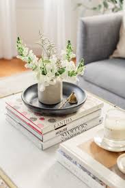 Start with your tallest object, such as a vase of flowers, garden clippings or a plant. Simple Coffee Table Styling Harlowe James