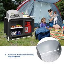 Underneath the table, you will find four storage bags which are fully removable. Giantex Outdoor Camping Kitchen Table Portable Camping Grill Table With Windscreen And Remove Sink Outdoor Camping Cook Station For Bbq Party Picnics Backyard Activities Pricepulse