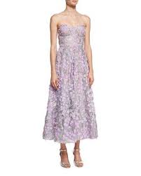 Marchesa Notte Strapless 3d Floral Cocktail Dress Strapless Floral Dress Tea Length Cocktail Dresses Metallic Cocktail Dresses