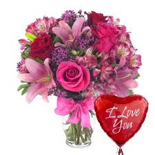 Send flowers to your loved one. Pink Flower And Balloon Bouquet At Send Flowers