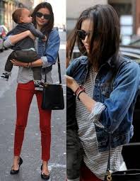 Black And White Striped Shirt With Red Pants Black And White Striped Shirt With Red Pants And A Jean Jacket Perfect Miranda Kerr Does No Wrong Love Her Style Fashion Casual Outfits Style