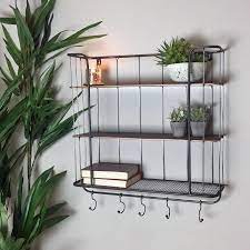 Industrial Wall Shelf With Hooks Large Wall Shelf With Hooks Kitchen Wall Shelves Wall Shelves Design