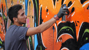 Graffiti wall art, colorful pop art painting, print on canvas, wall artwork decor for living room, teens and kids room, unframed and not mounted, 100x80cm (39x31), by kfir tager. Street Artist Painting Colorful Graffiti On Generic Wall Modern Art Concept With Urban Guy Performing And Preparing Live Murales With Aerosol Color Spray Sunny Afternoon Slow Motion Side View Stock