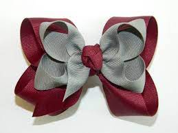 Burgundy Gray Large Double Layered Hair Bow School Uniform Etsy Handmade Hair Bows Diy Hair Bows Hair Bows