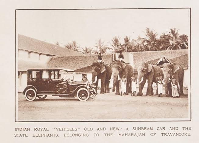 Car and Elephants of Maharaja of Travancore Courtesy: HeritageTimes.in