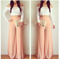 Pants Peach Plain Color Plazzo Wide Leg High Waisted And Other Apparel Accessories And Trends Browse And Shop Related Fashion Wear Crop Top Crop Top Outfits