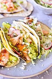 Salmon tacos with pomegranate guacamole. Salmon Tacos With Dill Slaw The Gourmet Gourmand