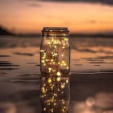 Aesthetic Tumblr Watersedge Ocean Sunset Cute Masonjars Fairylights Lampu Gambar Fotografi Seni Latar Belakang