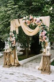 Wedding Ceremony Decorations With Peach Cloth Draping And Roses Anishenkowithlove Wedding Ceremony Decorations Ceremony Decorations Wedding Ceremony Backdrop