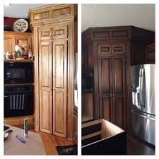 Two Tone Java And Antique Walnut Kitchen Cabinets Makeover Refinishing Furniture Refinishing Cabinets