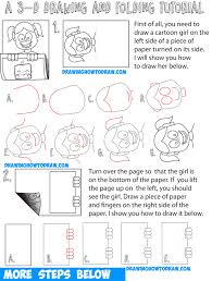 How To Draw Cartoon Girl Holding Up Art On Piece Of Paper 3d Paper Folded Over Trick Easy Step By Step Drawing Tutorial For Kids How To Draw Step