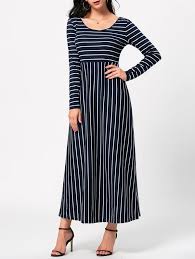 Long Sleeve Empire Waist Striped Maxi Dress With Images Maxi Dress Lace Dress Casual Black Long Sleeve Dress