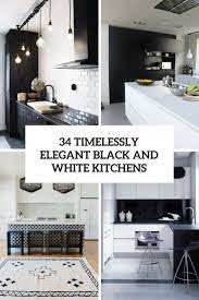 Classic yet modern, this timeless kitchen sets off its elegant black cabinets and bold floor tile with a warm wood island. 34 Timelessly Elegant Black And White Kitchens Digsdigs