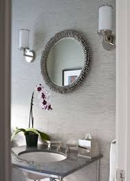 Splendid gray grasscloth wallpaper family room contemporary with fur throw pillow and nesting tables beige carpet ottoman roman shade throw pillow. Gray Grasscloth Wallpaper Gray Ruffled Round Mirror Limestone 2 Leg Washstand Orchid And Scon Gray Wallpaper Bathroom Amazing Bathrooms Grasscloth Wallpaper