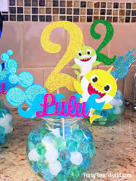 Custom Centerpieces By Party Your World Etsy Shark Party Decorations Shark Theme Birthday Shark Themed Birthday Party
