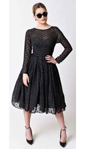 Unique Vintage Black Dotted Long Sleeved Dita Swing Dress Vestidos Looks Roupas Femininas