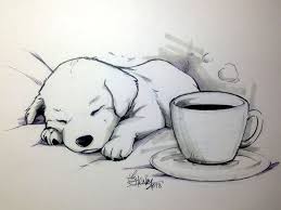 Dessin D Un Chien En Train De Dormir Avec Une Tasse De Cafe A Cote Dessin Tres Realiste Noir Et Blanc Dessin De Chien Dessin Chien Idees Esquisses