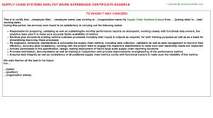 Handling order desk team, responsible for checking ordering inputs received from the nsn project team. Supply Chain Systems Analyst Experience Certificate