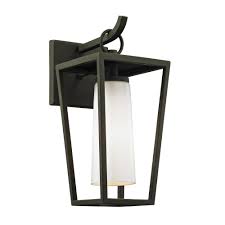Troy Lighting Mission Beach 1 Light Textured Black 13 5 In H Outdoor Wall Lantern Sconce With Opal White Glass B6351 The Home Depot