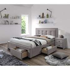 lit 160x200 beige avec sommier et tiroirs de rangement enora lit 160x200 lit rangement lit 160x200 avec rangement
