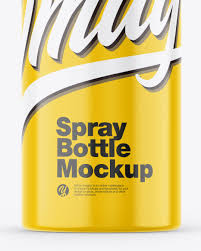 This awesome packaging mockup to showcase your package design in a photorealistic look. Glossy Spray Bottle Mockup In Bottle Mockups On Yellow Images Object Mockups