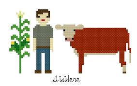 A cross stitch pattern from luminous fiber arts available at everythingcrossstitch.com. St Isidore The Farmer Free Cross Stitch Pattern Catholic Sprouts