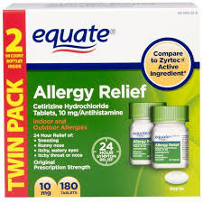 Equate Cetirizine Hcl Tablets 10mg 90 Count 2 Pack Walmart Com Allergy Relief Seasonal Allergy Symptoms Allergies