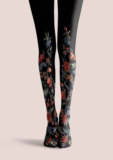 Exotic Floral Black Tights