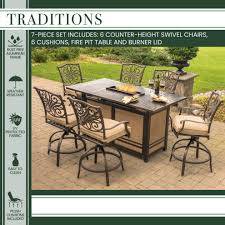 Hight adjustable, optional custom printing, folding event tables Traditions 7 Piece High Dining Set With 30 000 Btu Fire Pit Table Mediterranean Outdoor Dining Sets By Almo Fulfillment Services Houzz