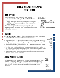Decimal Computation Cheat Sheet Decimals Worksheets Math