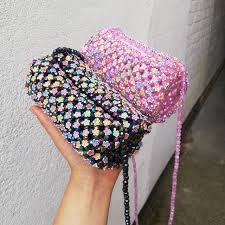 Leisure chain beads crossbody shoulder bag. Black Available Y2k Beaded Mini Barrel Bags Depop Beaded Bags Pearl Bag Beaded Purses