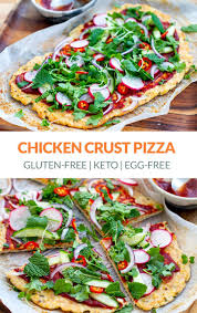 Chicken Pizza Crust With Spicy Sauce Fresh Herbs Keto Gluten Free Recipe Ground Chicken Recipes Healthy Chicken Recipes Chicken Crust Pizza